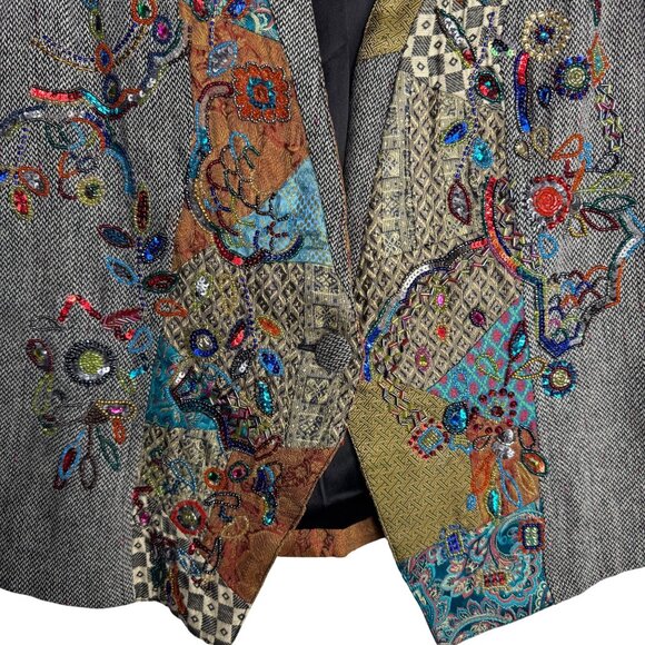 Chicos‎ Size 1 (M/8) Women's Wool Blend Vest Beaded Sequins Patchwork Artsy Boho - Picture 4 of 11